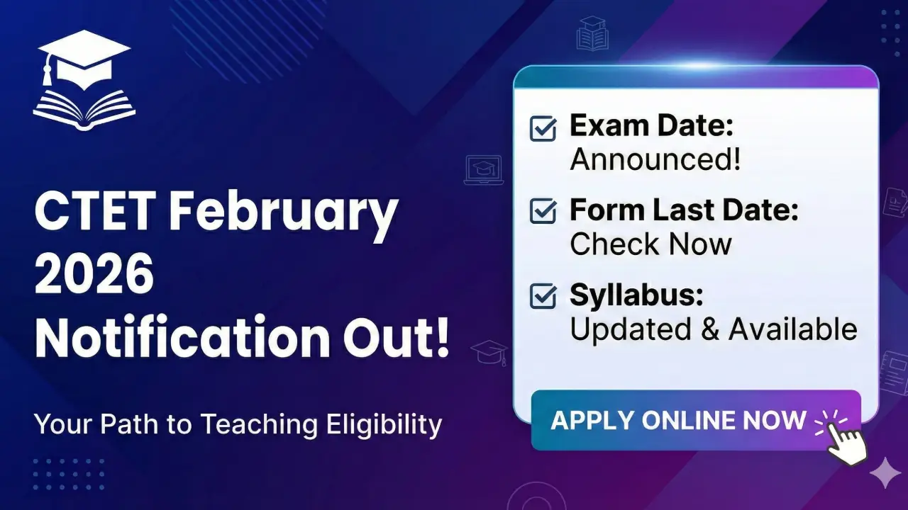 CTET February 2026 Notification Out: Exam Date, Form Last Date & Syllabus (Apply Online) banner - Teaching Jobs 2026 Online Apply