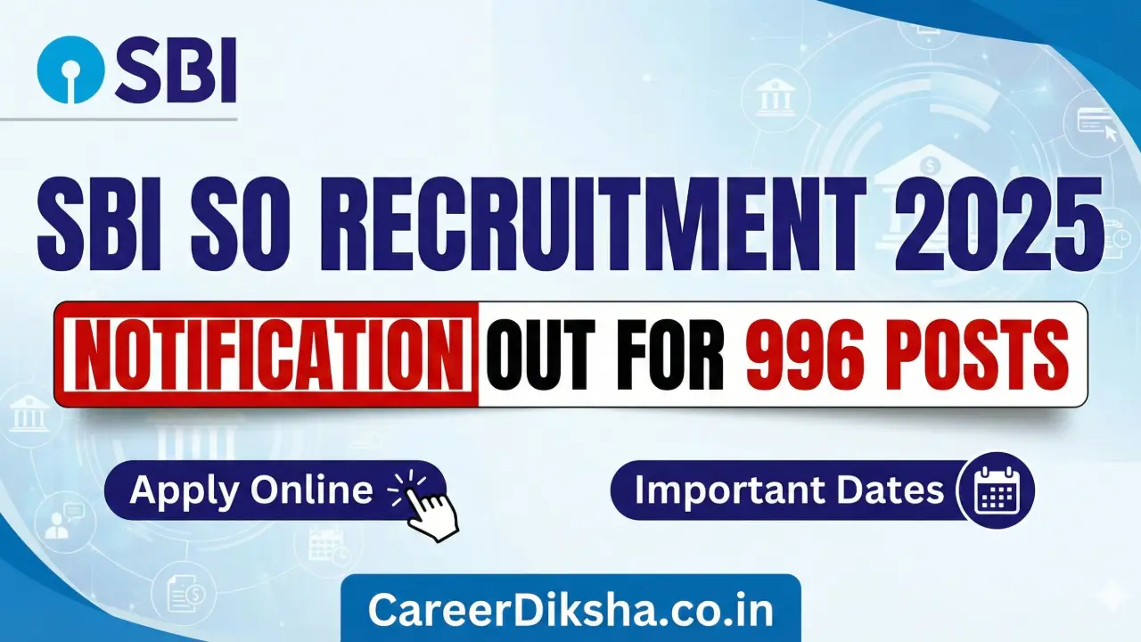 SBI SO Recruitment 2025: Notification Out for 996 Posts (Apply Online) banner - Banking Jobs 2026 Apply Online