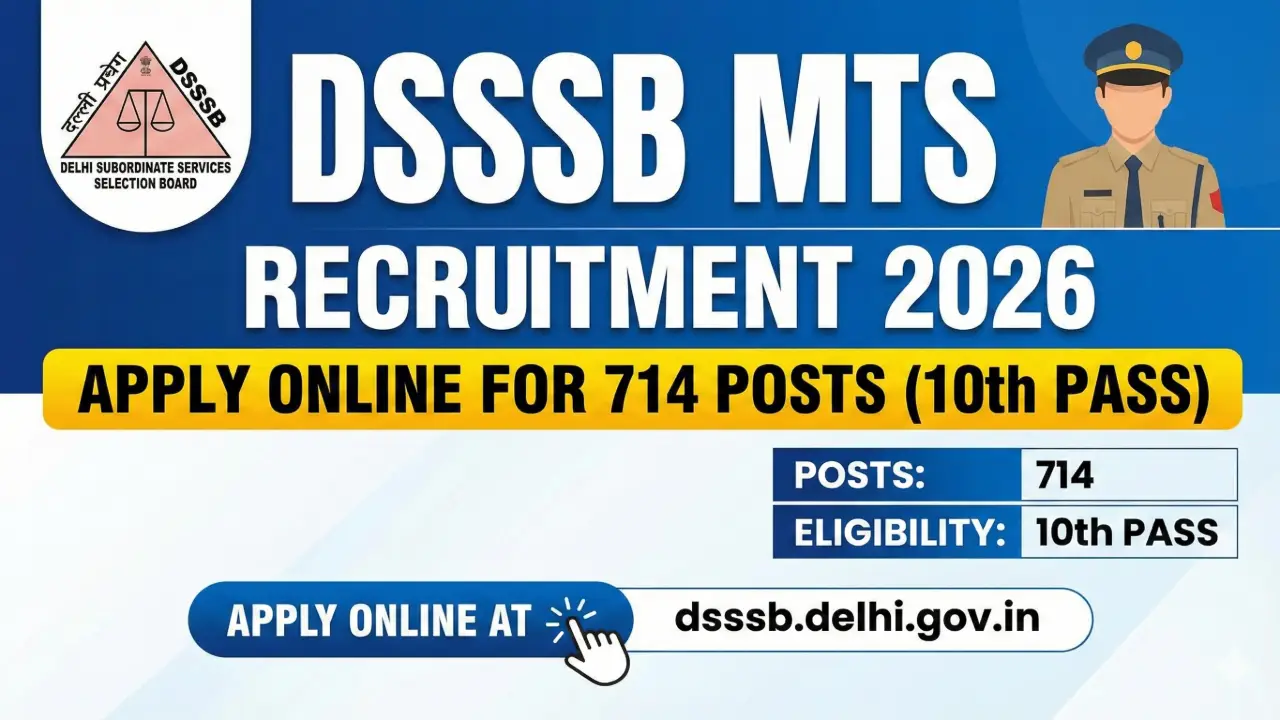DSSSB MTS Recruitment 2026: Apply Online for 714 Posts (10th Pass) @ dsssb.delhi.gov.in banner - Fresher Jobs 2026 Online Apply
