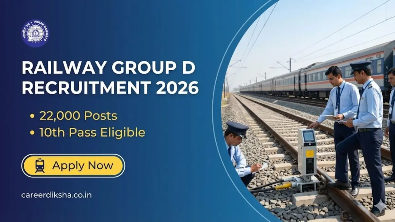 Railway Group D Recruitment 2026: रेलवे ग्रुप डी के 22,000 पदों पर भर्ती का नोटिफिकेशन जारी banner - Railway Jobs 2026 Apply Online