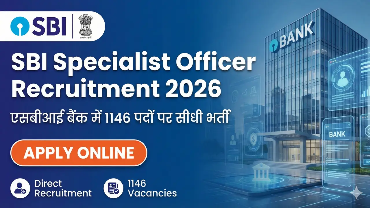 SBI Specialist Officer Recruitment 2026: एसबीआई बैंक में 1146 पदों पर सीधी भर्ती banner - Banking Jobs 2026 Apply Online