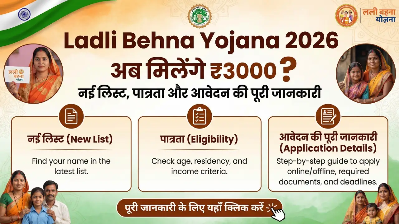 Ladli Behna Yojana 2026: अब मिलेंगे ₹3000? नई लिस्ट, पात्रता और आवेदन की पूरी जानकारी banner - Madhya Pradesh Jobs