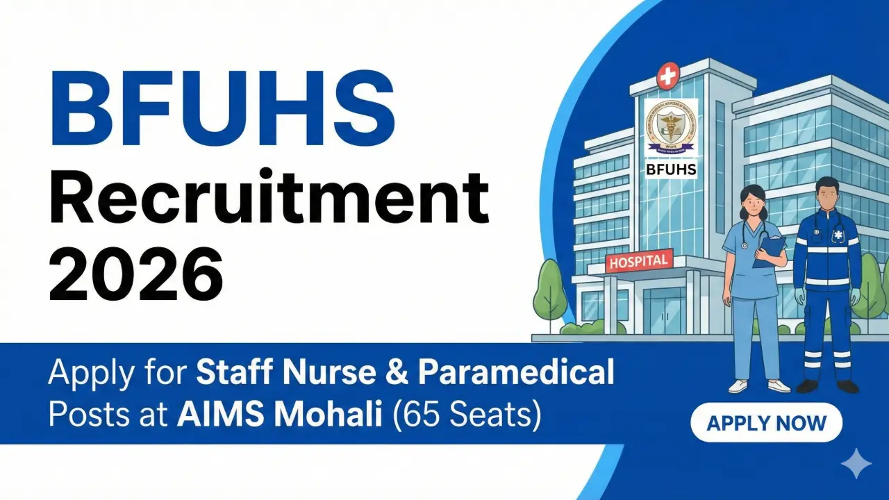 BFUHS Recruitment 2026: Apply for Staff Nurse & Paramedical Posts at AIMS Mohali (65 Seats) banner - Nursing Jobs 2026 Apply Online