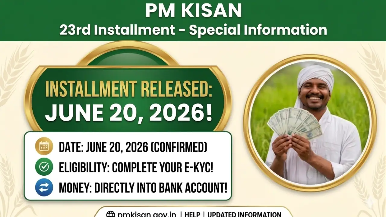 PM Kisan 23rd Installment Date 2026: पीएम किसान योजना की ₹2000 की 23वीं किस्त जारी, banner