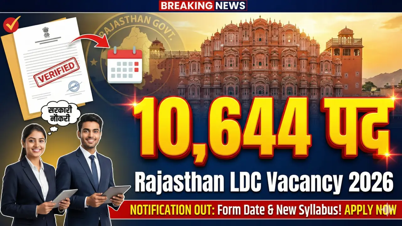 Rajasthan LDC Vacancy 2026 Notification: 10644 पदों पर भर्ती शुरू, Syllabus & Form Date banner - Fresher Jobs 2026 Online Apply