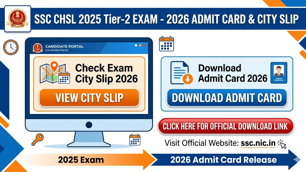 New government jobs 2025 online apply - SSC CHSL 2025 Tier-2 Admit Card & City Slip Download Link